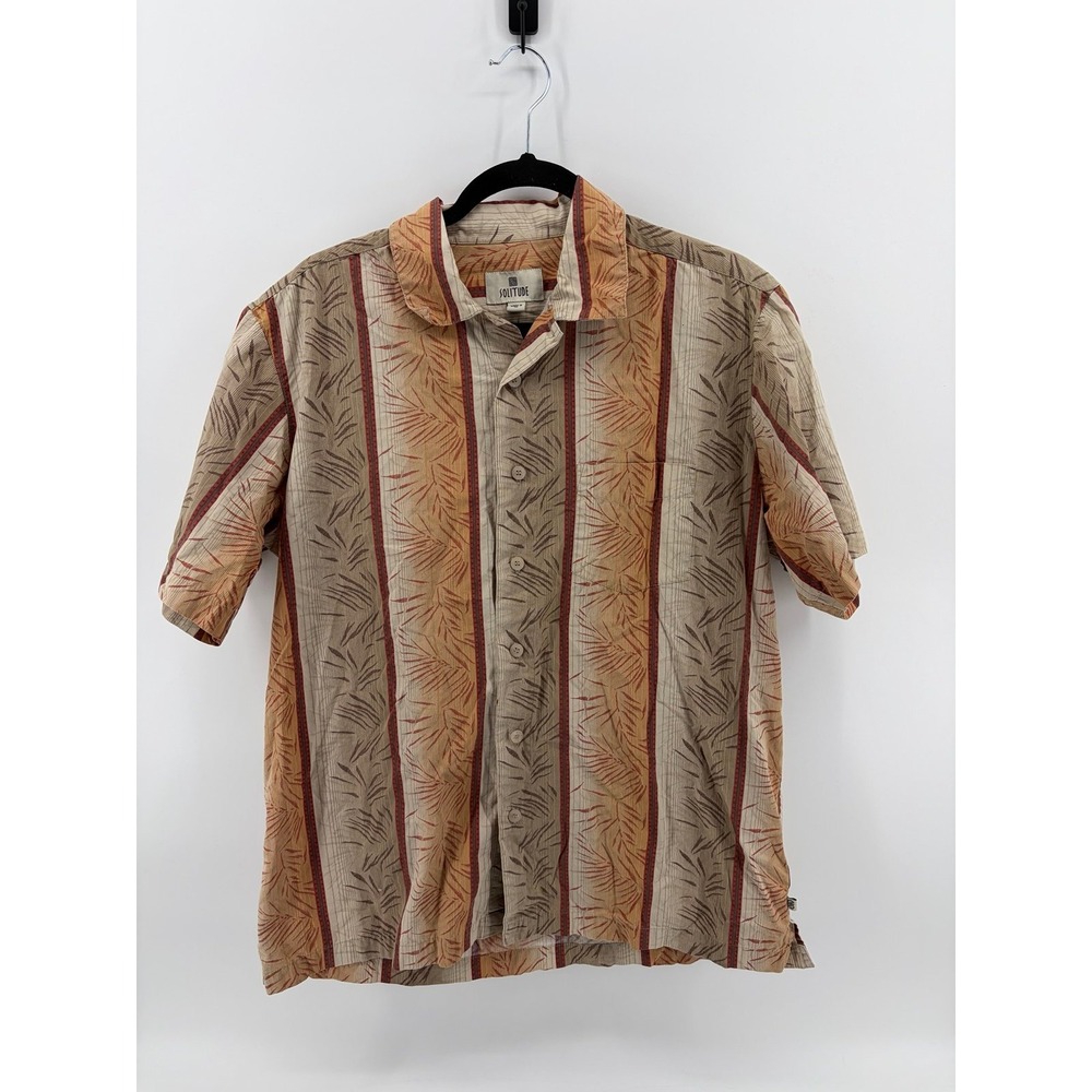 Solitude Shirt, Orange Striped Short Sleeve, Button Up, Cotton, Men's Size M